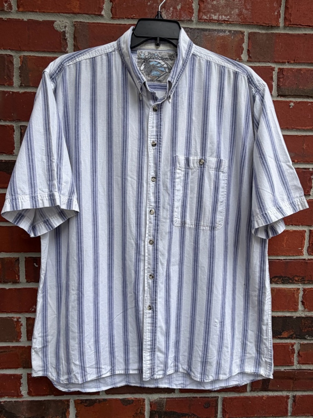 Vintage Pier Connection XLT Short Sleeve Button Down Blue/White Striped Shirt F5